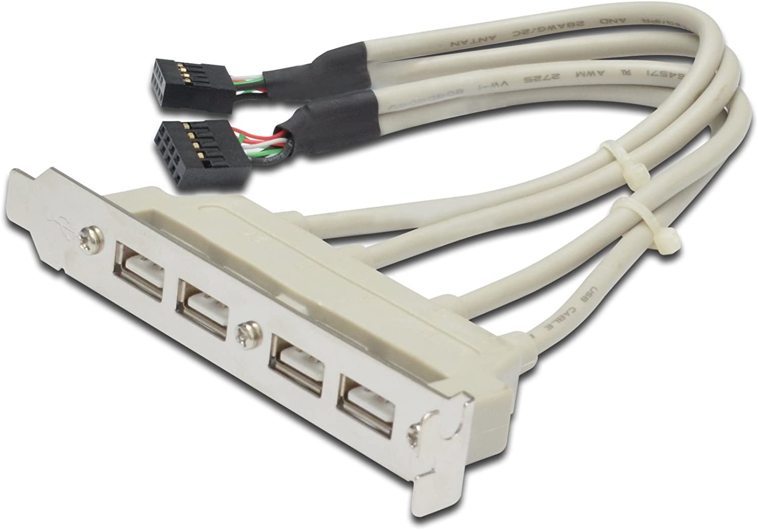 DIGITUS USB 2.0 slot bracket - 0.25 m - 2x IDC (10-pin) to 4x USB-A - 480 Mbps - for standard computer cases - beige