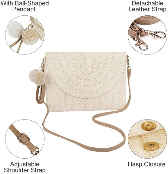 Straw Clutch Purse Bag Women Straw Woven Handbag Envelope Shoulder Bag for Evening Party, Rattan Beach Tote Boho Style Summer Beach Wallet for Ladies - Image 3