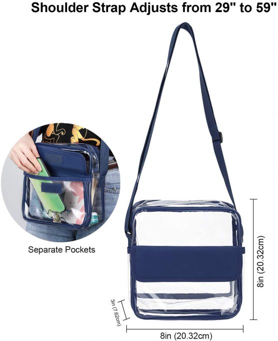 Clear Crossbody Messenger Shoulder Bag with Adjustable Strap, Concert Stadium Approved Transparent Purse Clear Bag for Women Men, Waterproof & Blue - Image 3