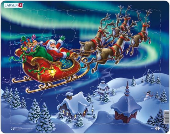 Larsen XM1 Santa Claus and His Sleigh in Northern Lights, 26 Piece Boxless Tray & Frame Jigsaw Puzzle