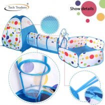 Tech Traders Toddlers crawl Soft Indoor-Outdoor Tunnel and Play Tent Cubby-Tube-Teepee 3 In 1 Playground for Children Baby Kids Toddlers (Balls not included) (BLUE)