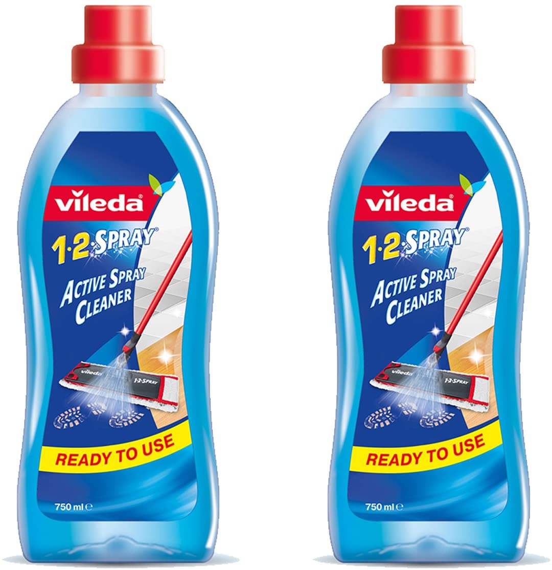 Vileda 1-2 Spray Active Cleaner, Diluted Cleaning Liquid for 1-2 Spray Mop, Pack of 2 750ml