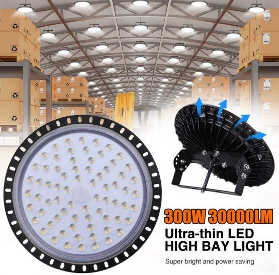 LED UFO High Bay Light Industrial lamp 300W, WZTO 5000LM 6000-6500K SMD 2835 LED Warehouse Lighting with Cold White Beam Angle 120 ° for Ceiling Lights, Hall Lighting, Workshop Lighting