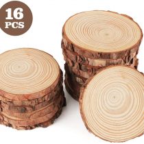 ilauke Natural Wood Slices 16 Pcs 9-10cm Circle Wooden Discs Unfinished Log Wooden Rounds for Arts Crafts Wall Decor Wedding Christmas DIY Projects