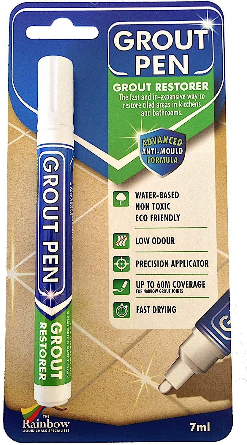 Grout Pen - Revives & Restores Tile Grout - Water-Based 7ml White, 5 mm