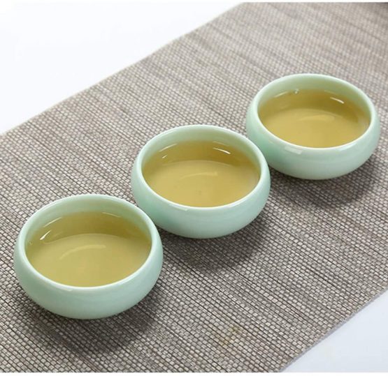 fanquare Portable Travel Tea Set, Handmade Kungfu Tea Set, Porcelain Teapot, Teacups, Bamboo Tea Tray with a Portable Travel Bag, Green - Image 3