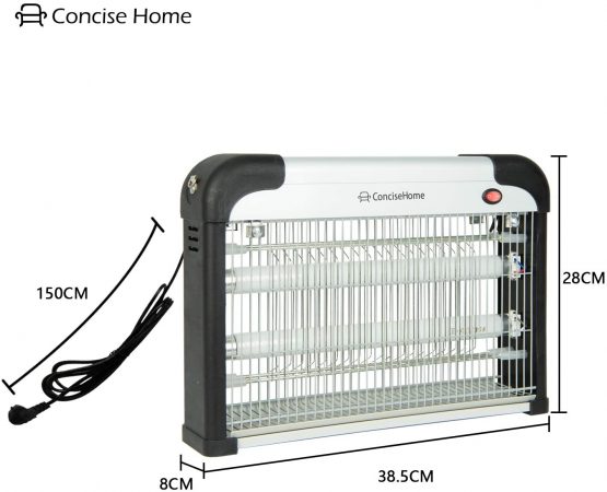 Concise Home and Insect Killer XHY-20B Light UV Attract to Zap Flying Insects Silver, Covers 50m2 with 20w (2x10w), 2x10w Gift Tubes - Image 2