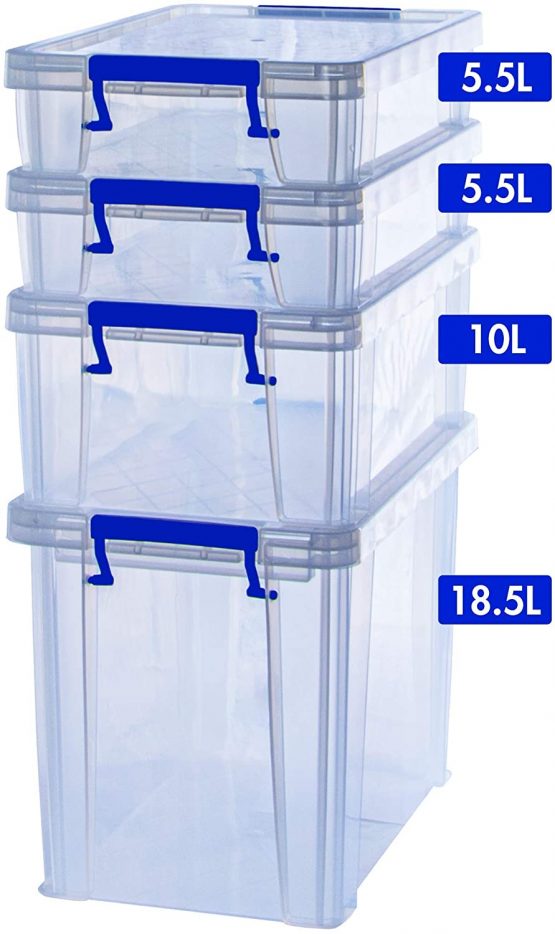 Bankers Box ProStore Plastic Storage Box Bonus Pack - 2 x 5.5 Litre, 1 x 18.5 Litre & 1 x 10 Litre