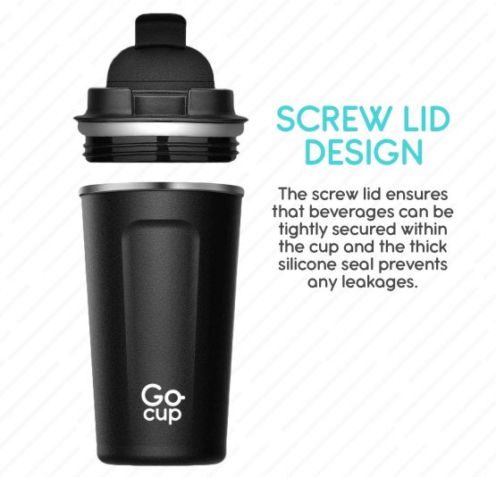 Travel Mug, Insulated Thermal Coffee Cup with Leakproof Lid, 510ml, UK Brand, Stainless Steel, Reusable, Large Size, Keep Drinks Hot and Cold, 17oz, Black - Image 2