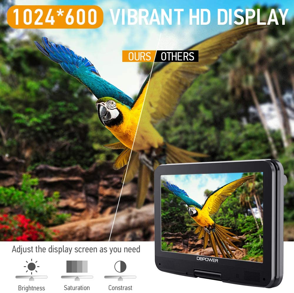 DBPOWER 12.5" Portable DVD Player with 10.5" Swivel Screen Car Built-in 5 Hours Rechargeable Battery, Supports All-Region - Image 2