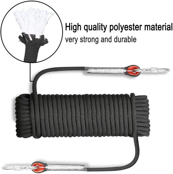 Outdoor Climbing Rope Diameter 10mm Outdoor Static Rock Climbing Rope, High Strength Cord Safety Rope Braid Nylon Rope, Escape Rope Fire Rescue Parachute Rope with 2 Carabiner, 10m / 20m - Image 4