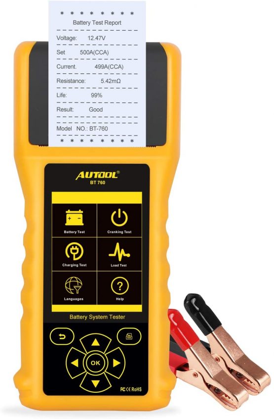 AUTOOL BT-760 12V/24V Auto Battery Load Tester Built-in Thermal Printer with 3PCS Thermal Paper for All Cars Charging System Diagnostic Tool