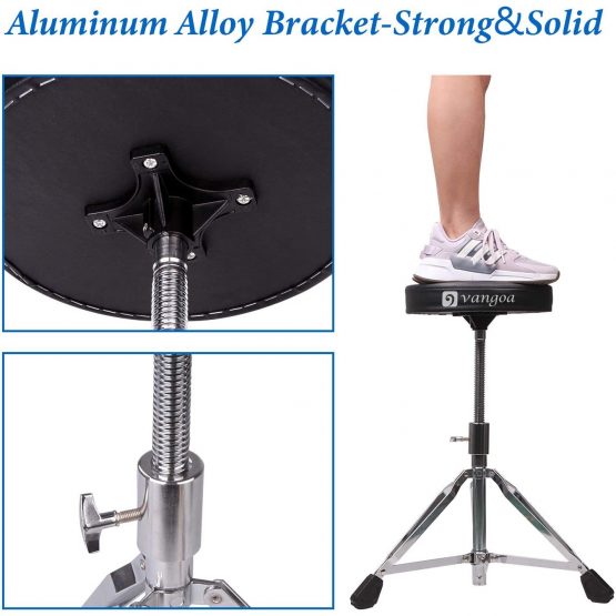 Vangoa Drum Throne, Adjustable Drum Stool Deluxe Thick Padded Drum Seat Portable Height Drum Stools, Black - Image 2