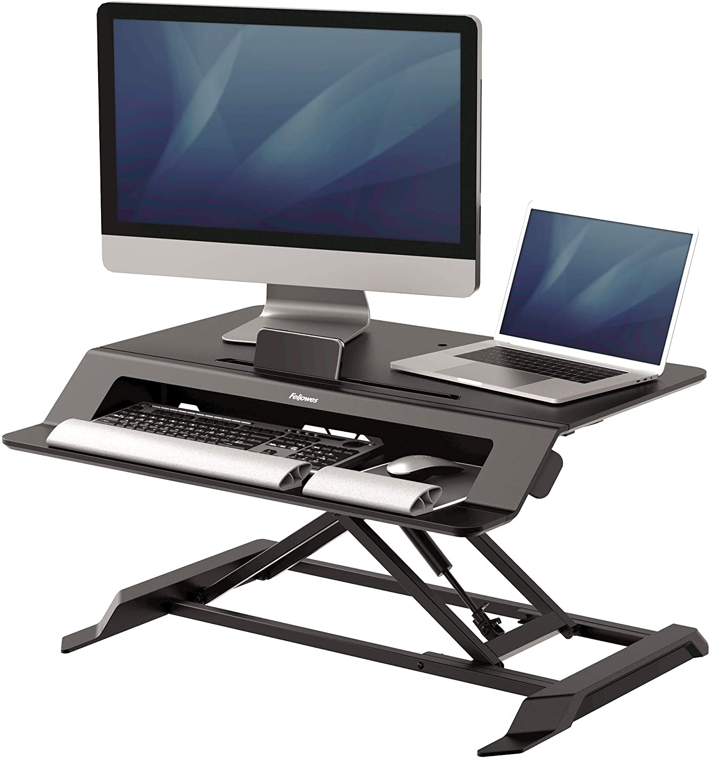 Fellowes Lotus LT Height Adjustable Standing Desk Converter - Sit Stand Desk with Gas Spring Technology - Max Weight 17KG - Black