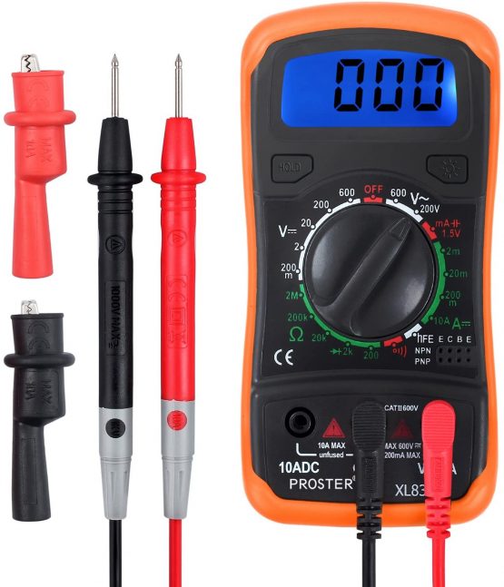 Digital Multimeter Portable Voltmeter Ammeter Ohmmeter with Test Leads Battery Mini Multi Tester Meter DMM with Backlight LCD for DC AC Voltage DC Current Resistance Diodes Transistor Audible Continuity