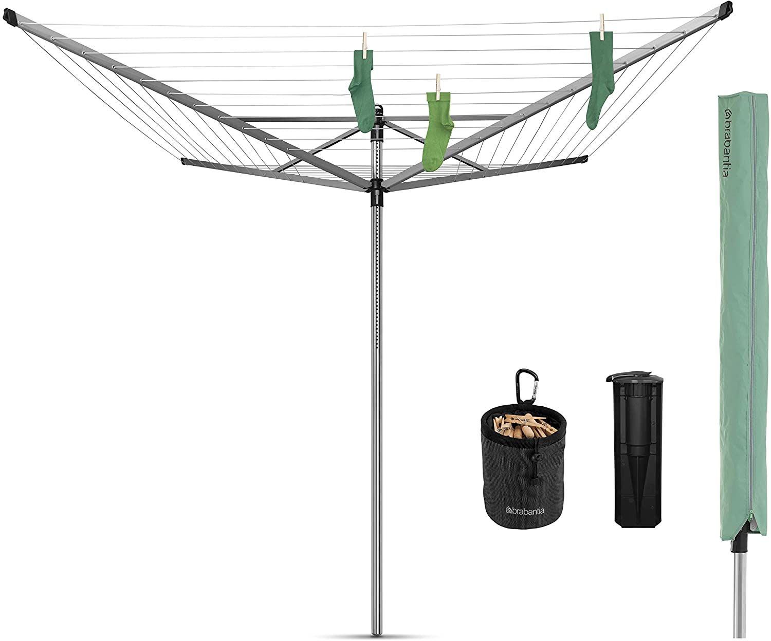 Brabantia 60m Lift-O-Matic Advance Rotary Washing Line (Grey) Multiple Height Adjustments