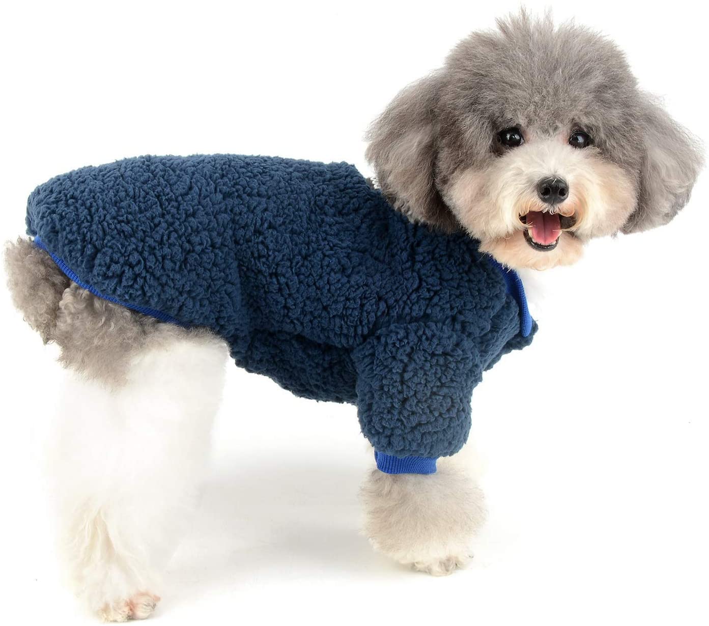 Zunea Small Dog Clothes Coat Winter Fleece Warm Puppy Jacket Apparel Chihuahua Sweater Clothing Pet Cat Doggie Boys Girls Jumper Blue S - Image 2