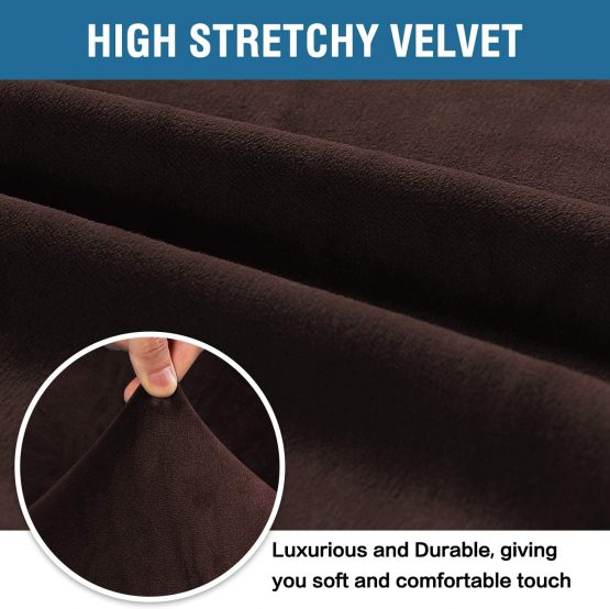 BellaHills Real Velvet Stretch Sofa Covers Couch Covers Sofa Slipcovers Furniture Protector for Sofas | Form Fitted with Elastic Bottom, Ultra Thick Soft Non Slip Covers (1 Seater, Brown) - Image 3
