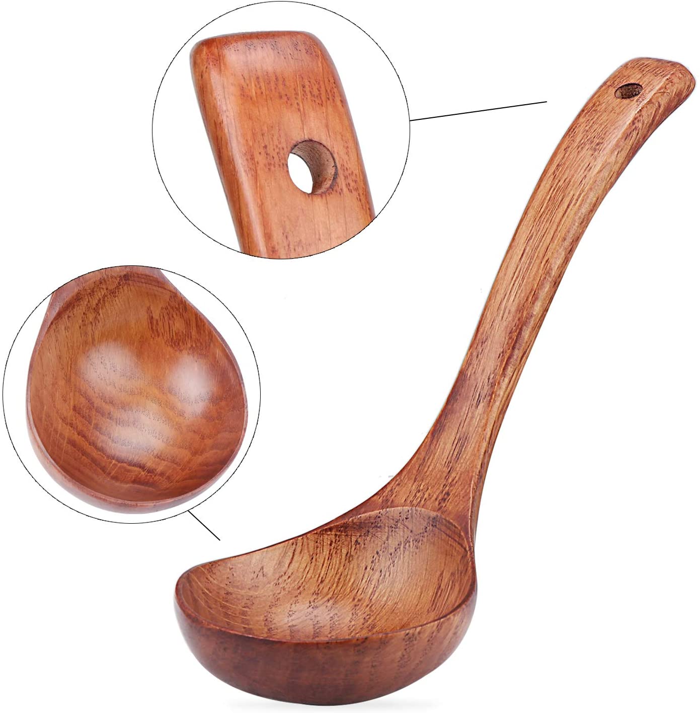 TsunNee Wooden Soup Ladle, Natural Wood Soup Spoon, Porridge Spoon, 9.45inch Length, 2-Pack - Image 4