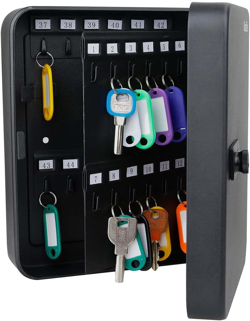 Uniclife 48 Position Key Cabinet with Combination Lock Resettable Black Digital Security Storage Box Steel Key Organizer with Colorful Key Tag Labels Stickers and Hooks - Image 2