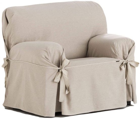 Eysa Italia F616081 Constanza Universal 1 Seat Sofa Cover with Ribbons, Linen