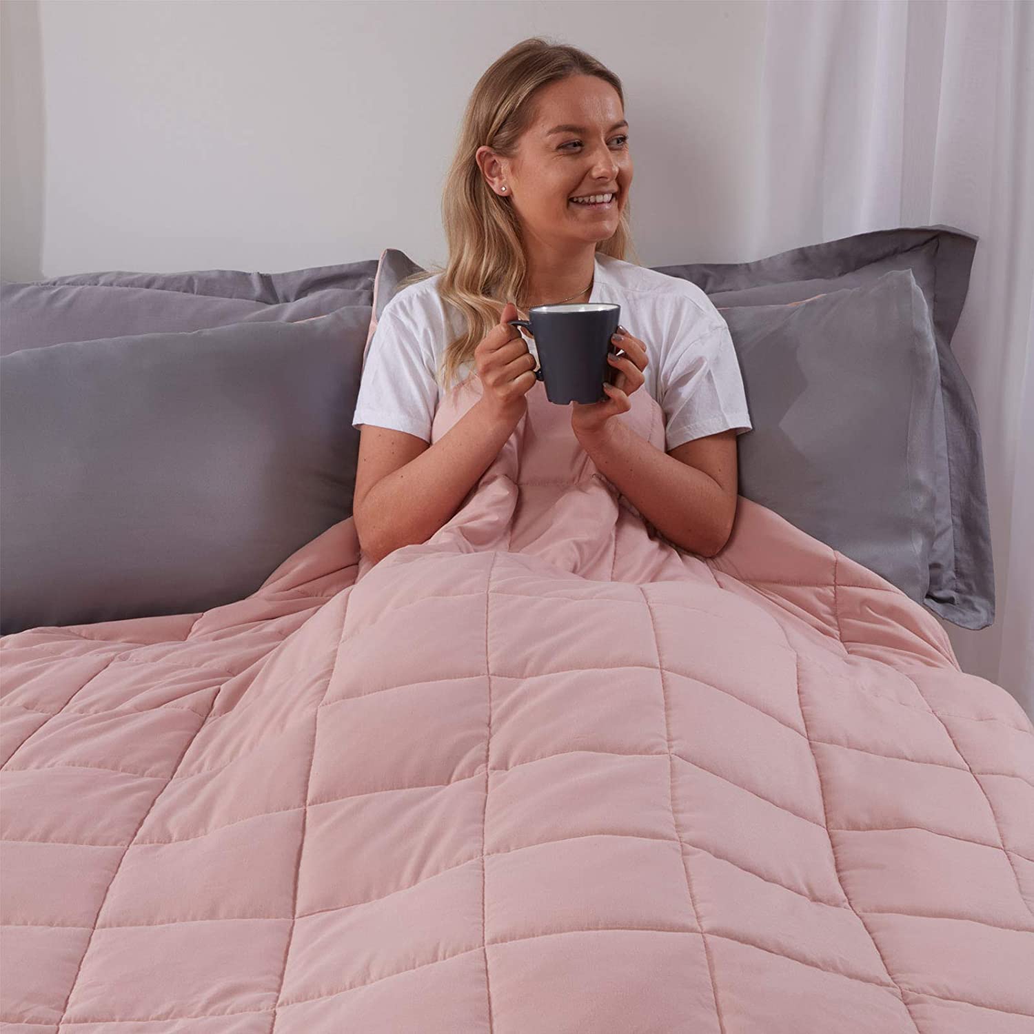 Brentfords Weighted Blanket 6kg for Adults Therapy Sensory Anxiety Autism Insomnia Stress Relief, Double, Blush Pink