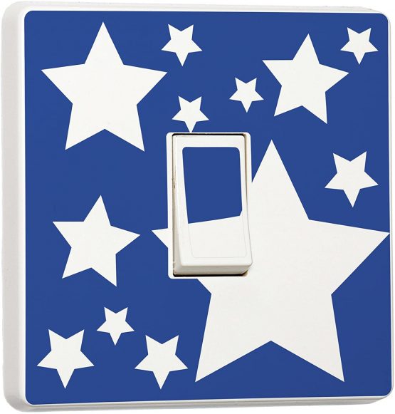 White Stars on Blue Kids Bedroom Home Decorative Accessories, Light Switch Sticker Skin Cover Decal