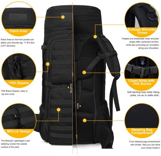 Mardingtop 55/75L Tactical Backpack Large Hiking Camping Military Rucksack Patrol Pack with Rain Cover for Outdoor Trekking Mountaineering Hunting - Image 3