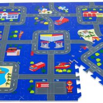 Leo & Emma Rally Play Foam Floor Tiles For Kids - Interlocking Foam Mats - Fire department Race Track Rug - Set of 9 Large 32 x 32 cm Pieces - Perfect Hot Wheels Mat - TÜV tested
