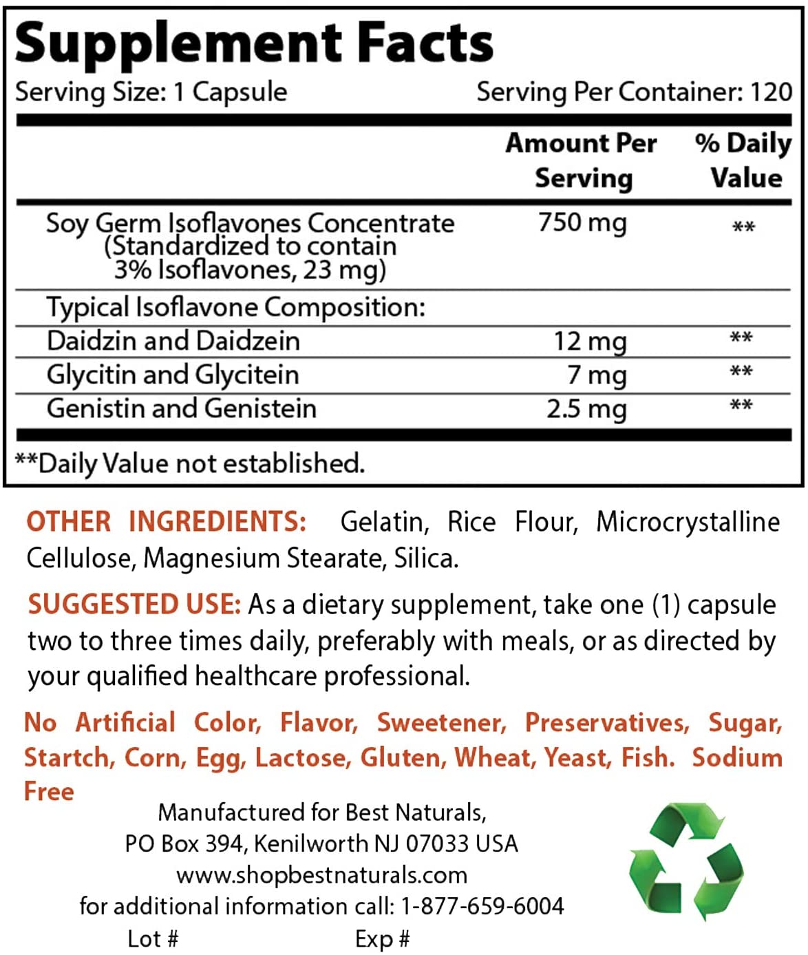 Best Naturals Soy Isoflavones 750 Mg 120 Capsules (120 Count (Pack of 1)) - Image 2