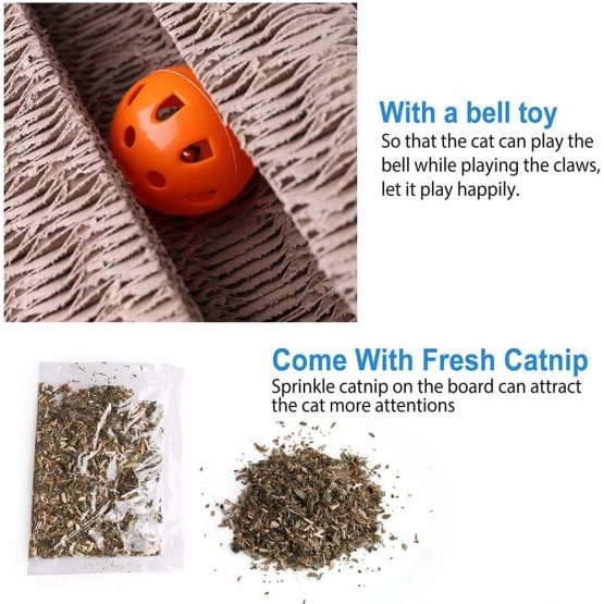 LotFancy Cat Scratching Board with Catnip and Tracks Cat Teaser Ball, 2 in 1 Cartoon Cardboard Cat Scratcher Catching Game Toy Used for Cat Decompression, Protection of Furniture - Image 4