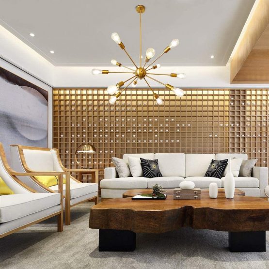 LynPon Sputnik Chandelier Gold Modern Brass Pendant Ceiling Light 12 Lights Industrial Lighting Fitting for Kitchen Dining Living Room Bedroom - Image 4