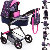Bayer Design 18417AA Stroller, Doll Combi Pram Neo Vario with Changing Bag and Underneath Shopping Basket, Foldable, Swivel Front Wheels, Blue with Hearts, Modern, Mermaid