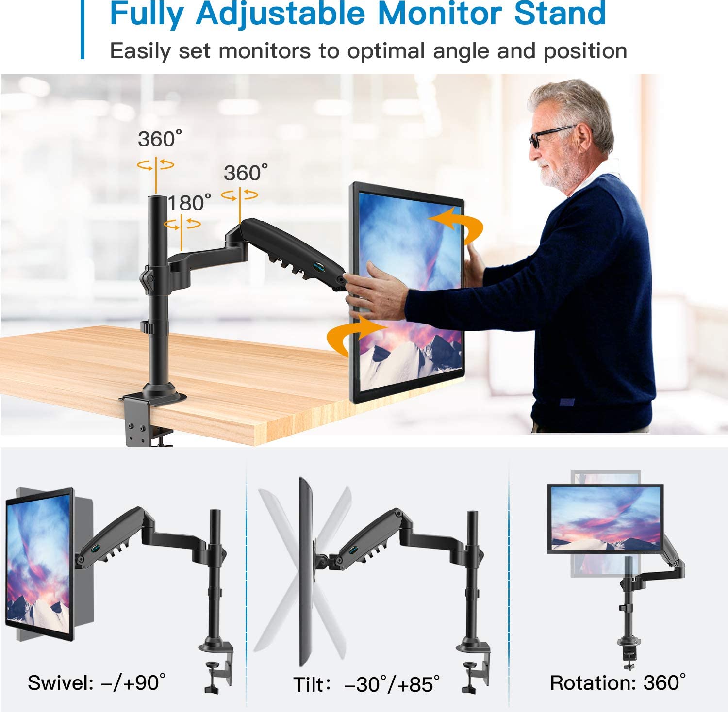 HUANUO Single Monitor Arm for 13" to 34" Screens - Image 3