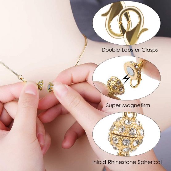 Magnetic Jewelry Clasps Magnetic Lobster Clasps for Necklace Bracelet Jewelry Making Rhinestone Ball Style, Cylindrical and Ball Tone (Gold and Silver) 12 Pieces - Image 2