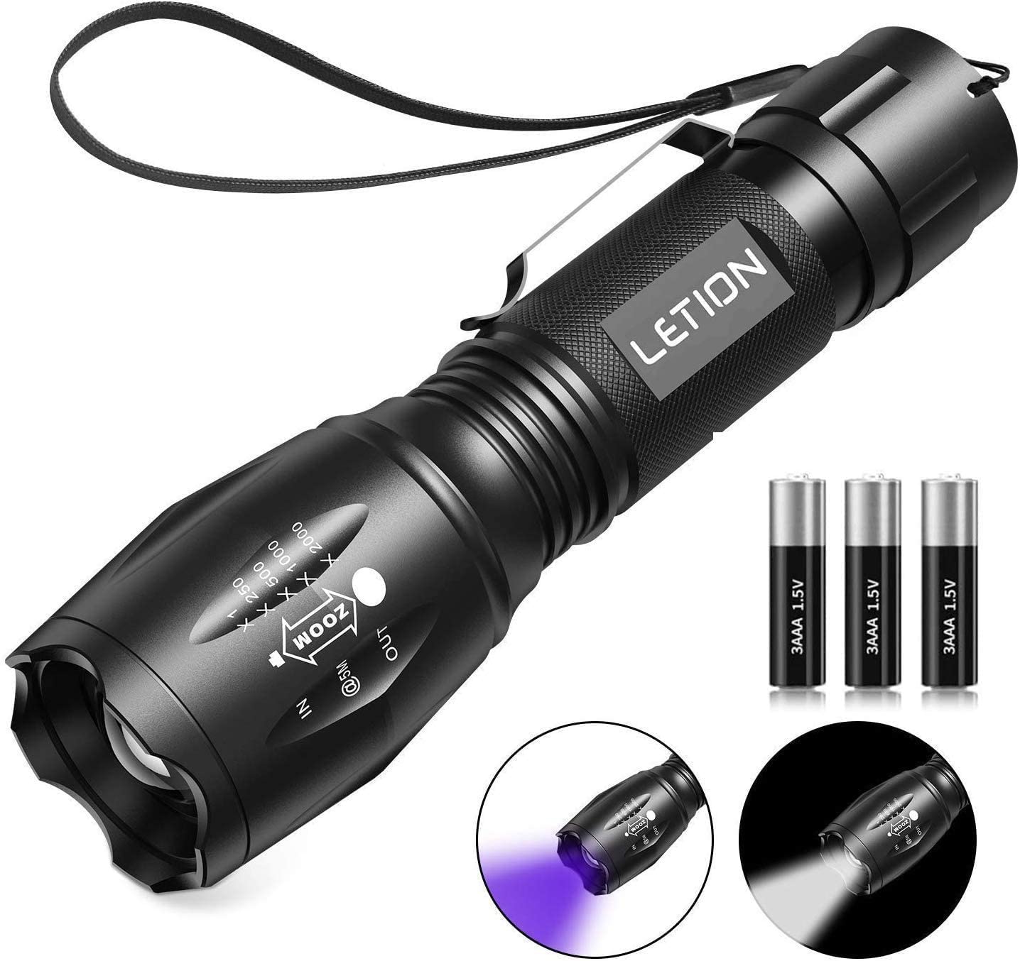 Detecting Torch LETION UV Torch LED Torch 2 in 1 Black Light with 4 Modes IPX4 ...