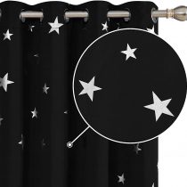 Deconovo Bedroom Eyelet Curtains Thermal Insulated Noise Reducing Star Foil Printed Blackout Curtains for Livingroom 55x114 Inch Black 2 Panels