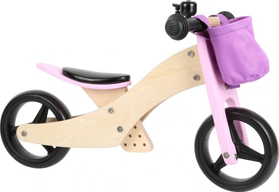 small foot 11612 Balance Trike 2-in-1 pink made of wood, tricycle and balance bike, adjustable seat and rubber-finished wheels - Image 3