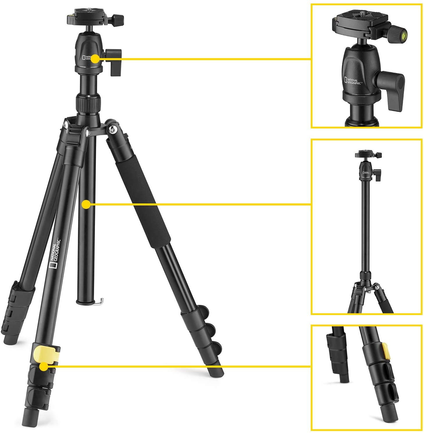 National Geographic Travel Photo Tripod Kit with Monopod, Aluminium, 4-Section Legs, Lever Locks, Load up 6 kg, Carrying Bag - Image 3