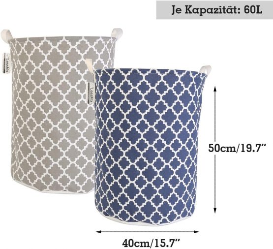 LessMo 2Pcs 19.7" Laundry Hamper, Collapsible Storage Basket With Easy Carry Handles, Waterproof Round Cotton Linen, for Baby Products, Toys, Bedroom Hamper (LUCKY, Thickened 19.7"/Large) - Image 3