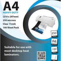 100 x A4 Strong Laminating Pouches | 250 Micron Pouch/Lamination Pouches (100 Pack)