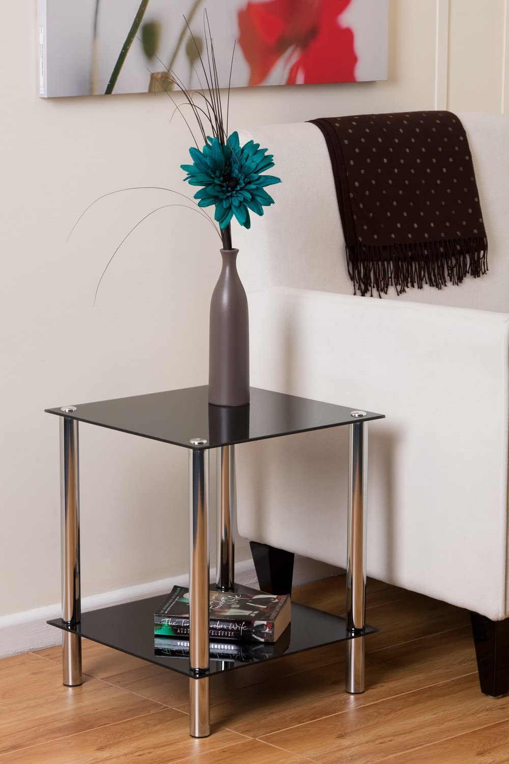 ASPECT Matrix 2-TierBlack Glass Shelving Rack/Side End table, 2 Tier Rect - Image 2