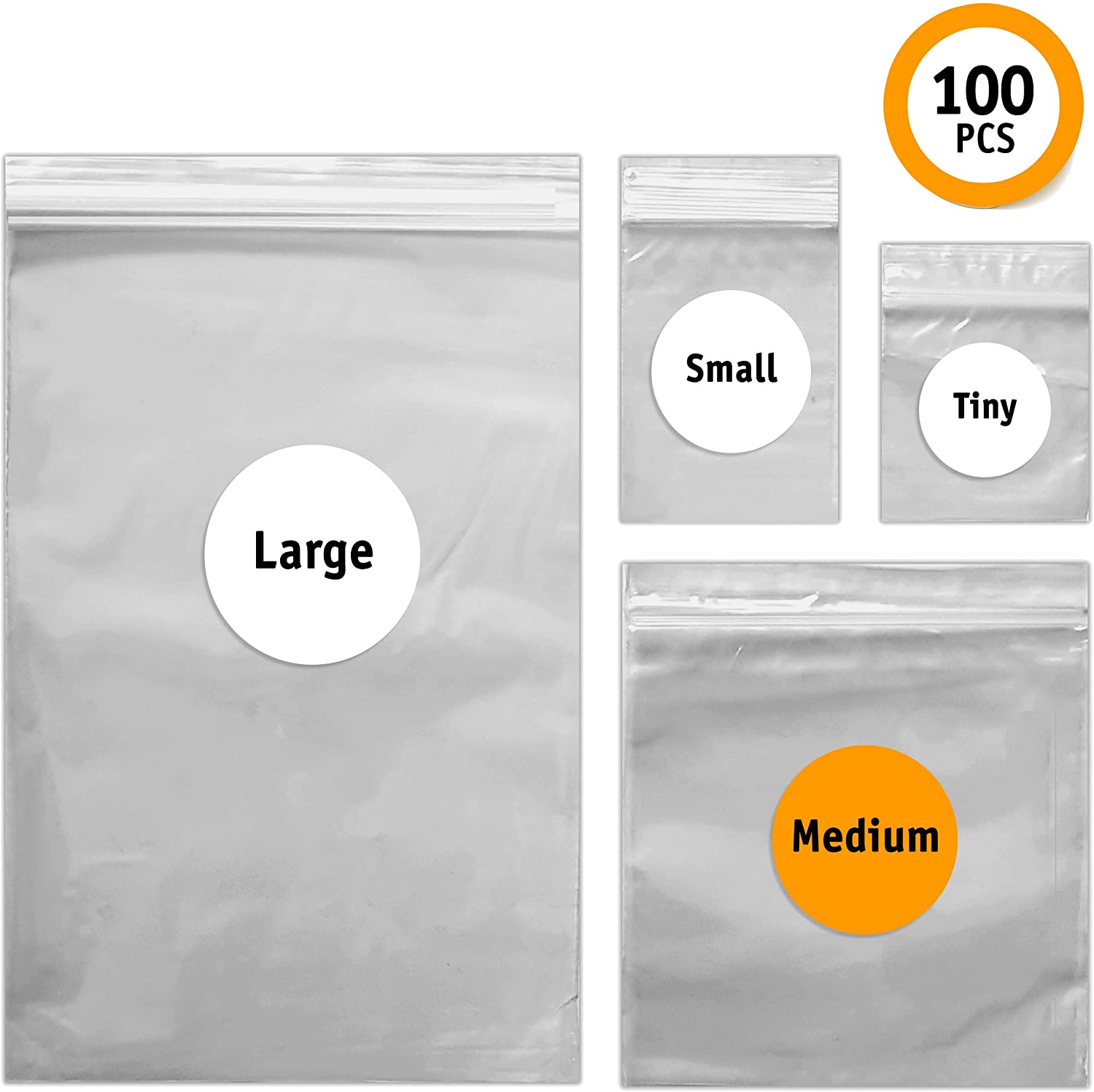 100 Medium UKPLAST Grip Seal Bags, 4.5"x4.5" / 11.5x11.5cm Resealable Clear Plastic Bags for Food,Kitchen Storage,Packaging