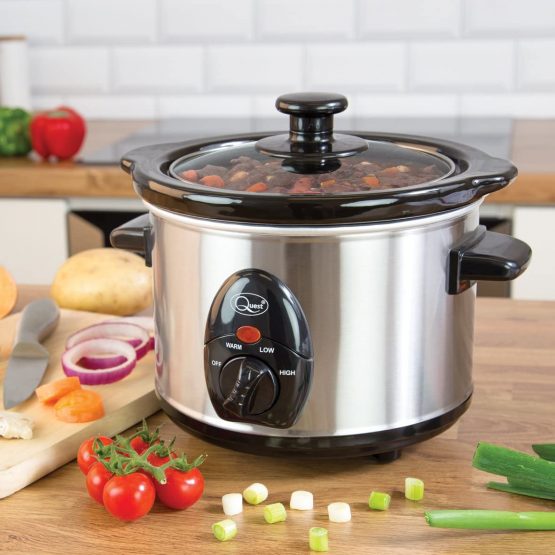 Quest 35260 Slow Cooker / 1.5 Litres / Compact Stainless Steel / 120W / 3 Temperature Settings / Transparent Toughened Glass Lid / Dishwasher Safe - Image 2