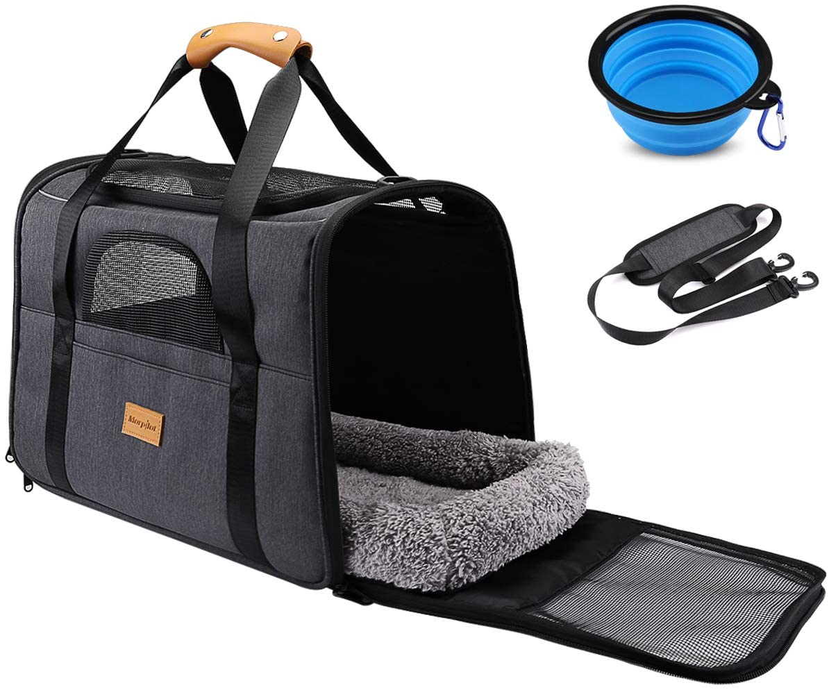 Morpilot Cat Carrier, Airline Approved, Top Opening Portable Dog Bag with Breathable Mesh/Removable Mat