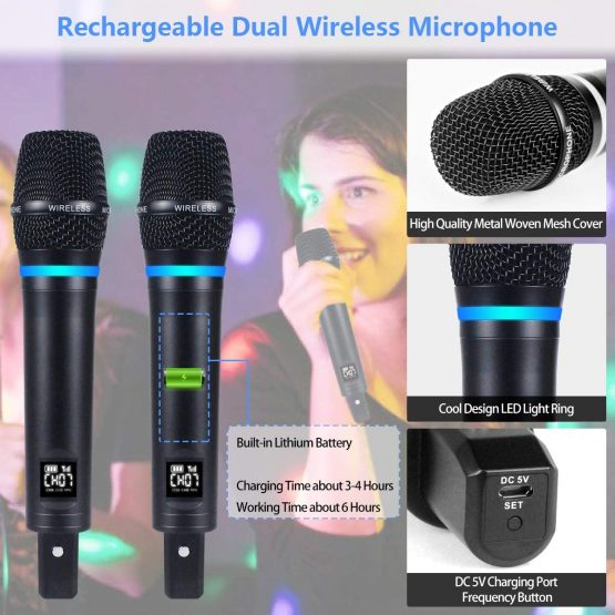 Kithouse S9 UHF Rechargeable Wireless Microphone System Karaoke Microphone Wireless Mic Cordless Dual with Bluetooth Receiver Box + Volume Control ECHO for Karaoke Singing Speech Meeting Church - Image 4