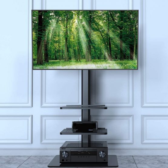 Universal Floor TV Stand with Swivel Mount for 19 to 42 inch LCD LED TV, 3 Shelves Black HT3001BP - Image 3