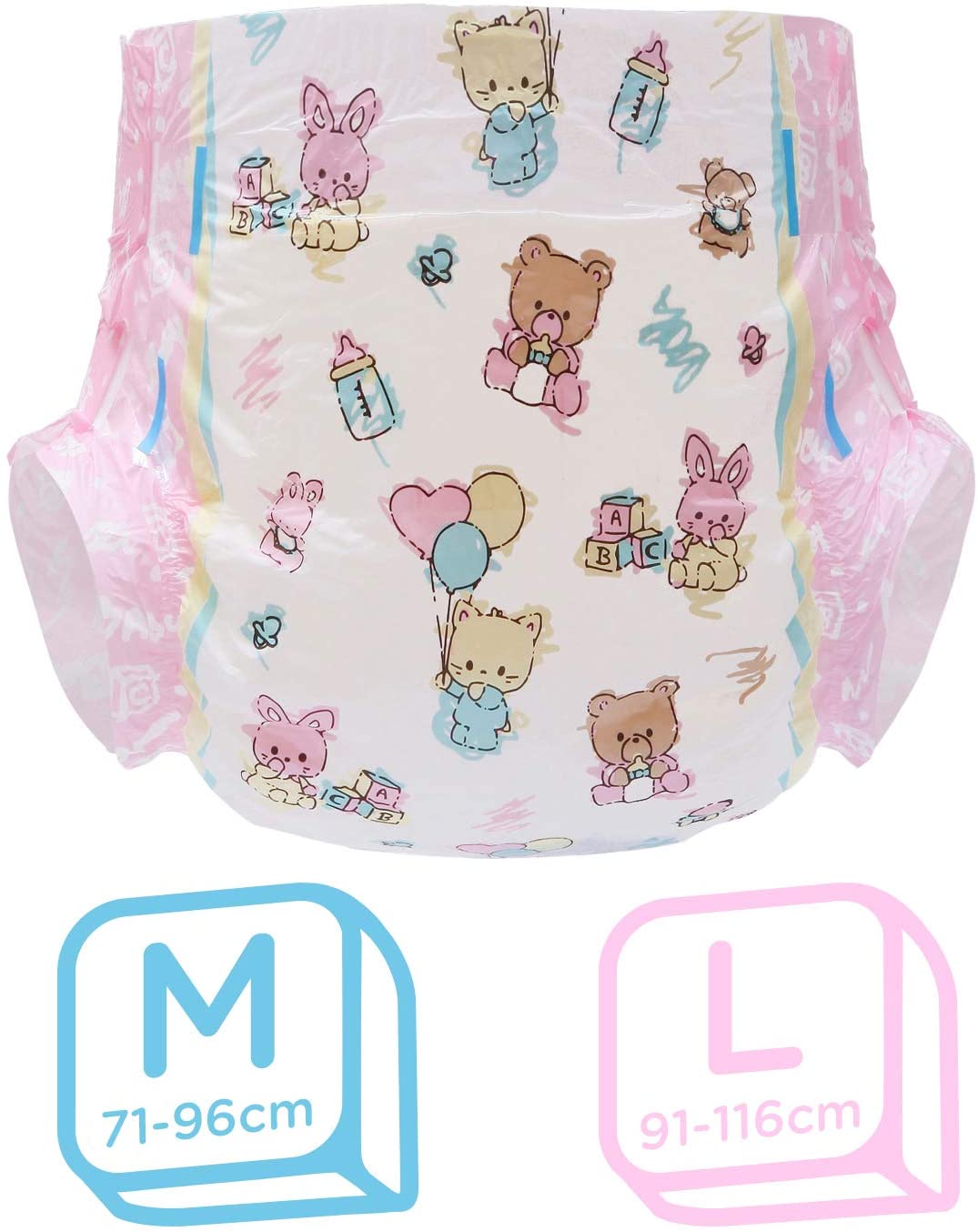 LittleForBig 5500-5800 ml Adult Printed Diaper 10 Pieces - Baby Cuties (M), Pink - Image 2