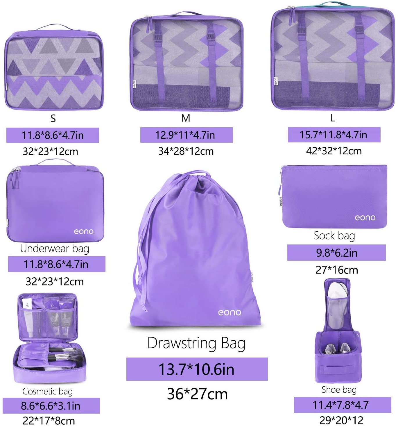 Amazon Brand Eono 8 Pcs Packing Cubes for Suitcase Lightweight