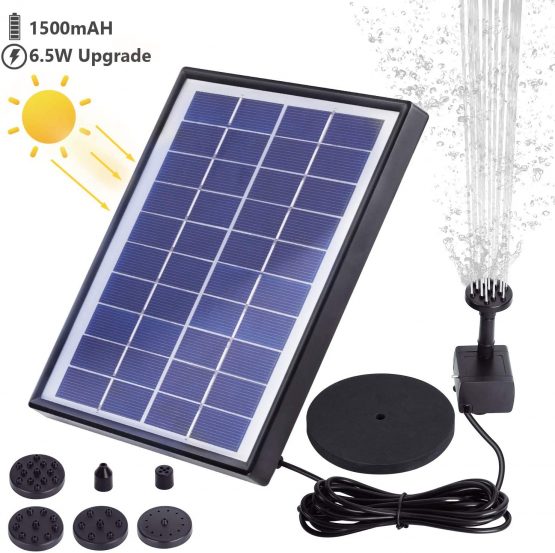 AISITIN Solar Fountain Pump 6.5W Panel with Battery Backup Solar Water